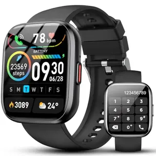 Smartwatch 2026 Herren & Damen, 1,85" HD-Touchscreen, Fitness Tracker, IP68 wasserdicht, Pulsmesser, Schrittzähler, für iOS & Android, Schwarz