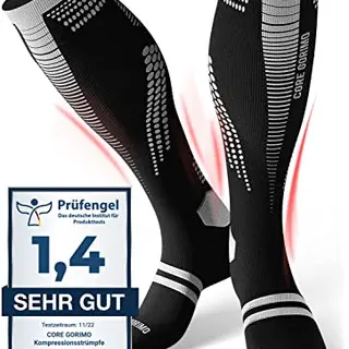 CORE GORIMO - Kompressionsstrümpfe Sport, atmungsaktiv, stützend für Herren und Damen, geeignet für Sport, Flug und Beruf (schwarz/weiß, 43-46)
