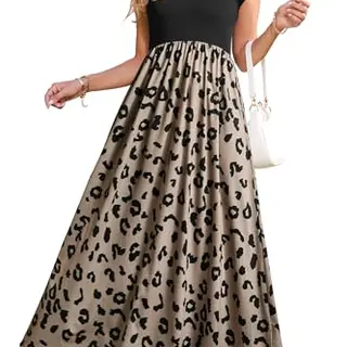 OUGES Sommerkleid Damen Lang Rüschen Maxikleid Elegant mit Taschen (Floral B, S)