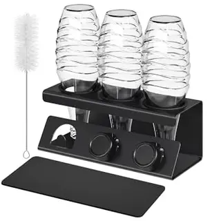 SONGMICS Flaschenhalter mit Abtropfständer, 3 Flaschen, schwarz, inklusive Abtropfmatten und Flaschenbürste, für die Küche
