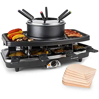 Klarstein 3-in-1 Raclette Grill für 8 Personen mit Pfännchen und Fonduegabeln
