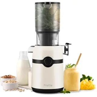 Fretta Entsafter | Slow Juicer, BPA-frei, 108mm Breite, größere Fütterungsöffnung, groß für Gemüse & Obst, einfach zu installieren, 200W