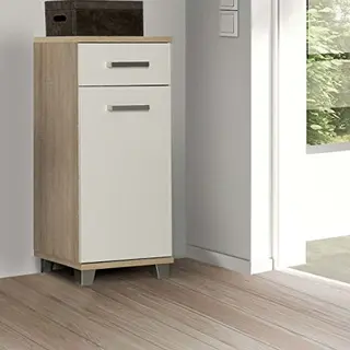 FORTE Veris Kommode Sonoma Eiche / Weiß Hochglanz mit 1 Tür und 1 Schublade