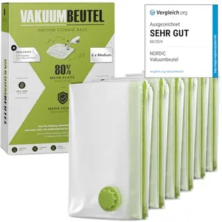 NORDIC® Vakuumbeutel 6x Größe M (70x50cm) - BPA-frei für Kleidung und Kissen