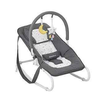 Badabulle Easy Moonlight Babywippe mit Kopfstütze, 5-fach verstellbarer Rückenlehne und abnehmbarem Spielbogen