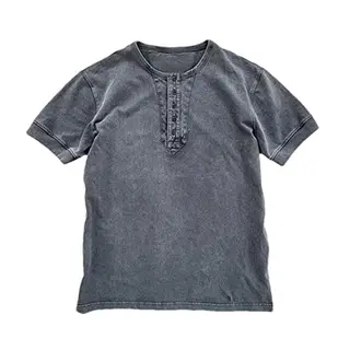 Herren Henley T-Shirt Kurzarm, Vintage Style, Dunkelgrau, Größe S