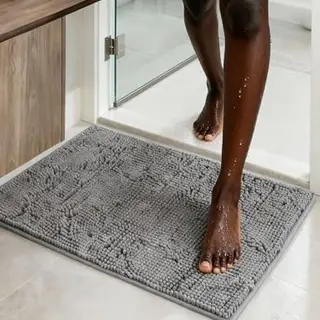 LAIBEI Badteppich 40x60 cm Grau, Rutschfest, Waschbar & Schnell Trocken, Chenille Badematte für Dusche & Badewanne