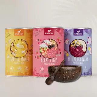 BREKKY Smoothie Bowl Set mit Kokosnuss-Schale und Löffel - vegan, 100% natürlich, ohne Zuckerzusatz - perfektes Frühstück