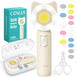 COSLUS C50 Baby Nail Trimmer Electric: 16-in-1 Nagelpflegeset für Neugeborene mit 360° LED-Licht für Maniküre und Pediküre