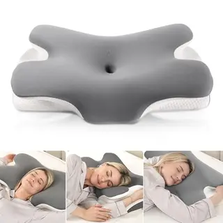 MULISOFT Memory Foam Nackenkissen, ergonomisch, zwei Höhen, für Seiten-, Rücken- und Bauchschläfer, Grau