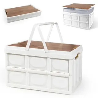 Klappbox 30L, faltbar, stabil mit Holzdeckel, ideal für Camping, Haushalt und Kofferraum
