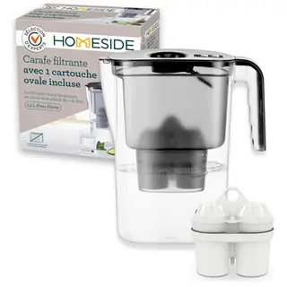 Homeside Wasserfilter-Kanne 2,6L schwarz mit Kalkfilter für weiches, gefiltertes Trinkwasser