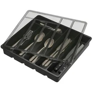 Vunanvu Besteckkasten mit Deckel – Staubdichte Besteckbox für 6 Fächer, 32x30x5.4cm, Schwarz