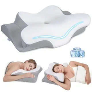 Missleep Nackenstützkissen, ergonomisches Memory Foam Kissen mit kühlendem Bezug, Zwei Höhen, für Seiten-, Rücken- und Bauchschläfer, Weiß