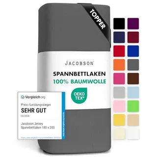 Jacobson Jersey Spannbettlaken Baumwolle 180-200x200 cm, Anthrazit