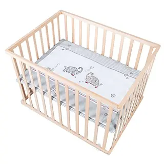 roba Laufgitter Jumbotwins 75 x 100 cm - Mobiles Krabbelgitter mit Rollen - Höhenverstellbar aus Holz