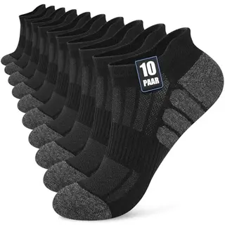 Stoeury 10 Paar Sneaker Socken Herren & Damen, Sportsocken, Schwarz, 43-46