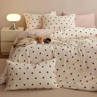 Sedefen Bettwäsche Set 200x200 cm für Mädchen, rot-weiß mit Herzen, Mikrofaser, ÖKO-TEX, mit Reißverschluss und 2 Kissenbezügen 80x80 cm