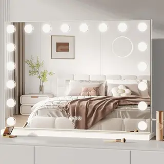 Dripex Hollywood Schminktischspiegel mit 18 Lampen und Touch Steuerung, 80 x 60 cm, Weiß