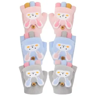 Partideal 3 Paar fingerlose Kinderhandschuhe, süße Cartoon Fäustlinge für Winter und Outdoor Aktivitäten