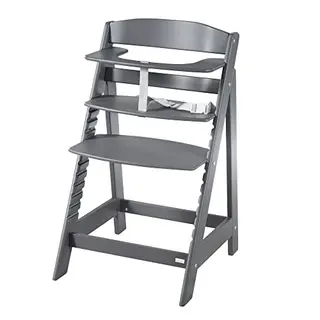 roba Babyhochstuhl Sit Up Flex - Verstellbarer Kinderhochstuhl aus Holz mit Schrittgurt, ab 6 Monaten bis 70 kg, Anthrazit