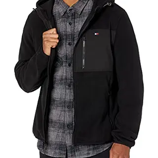 Tommy Hilfiger Herren Fleecejacke mit Kapuze, Schwarz, Größe XL