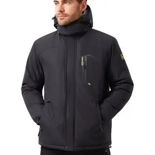 Aureonus Herren Winterjacke warmer, gefütterter, wasserdichter Wander- und Outdoorjacke mit Kapuze, Schwarz, Größe L