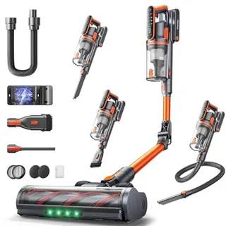 Fieety Akku Staubsauger kabellos mit Ladestation, Aromatherapie, Automatikmodus, flexibler Schlauch für Hartböden, Teppiche, Tierhaare und Auto