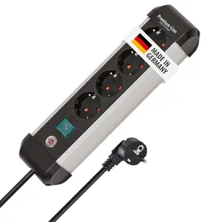 Brennenstuhl Premium-Alu-Line Steckdosenleiste 4-Fach, hochwertiges Aluminium, mit Schalter und 1,8m Kabel