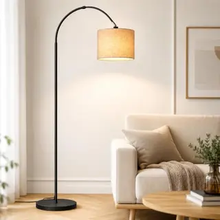 OPPEARL Bogenlampe 170cm mit Stoffschirm, E27, 12W, warmweiß, drehbarer Kopf, Fußschalter für Wohnzimmer und Schlafzimmer