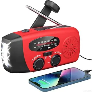 Notfall-Solarradio mit LED-Taschenlampe, SOS-Alarm, AM/FM Wetterradio, 2000mAh Akku, windbetrieben, für Notfälle (Rod)