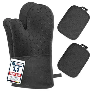 MILcea Ofenhandschuhe 4er Set - Hitzebeständig bis 300°C, Rutschschutz, Weich, Schwarz