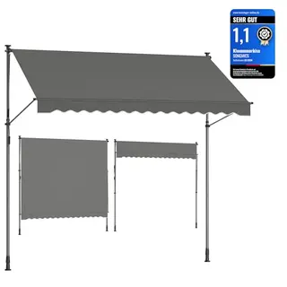 SONGMICS Klemmmarkise, höhenverstellbar, Sonnenschutz für Balkon, Terrasse, Garten, 300x120 cm, anthrazit