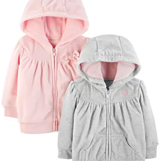 Carter's Baby-Mädchen 2er Pack Fleece Kapuzenpullis, Hellgrau/Rosa, 6-9 Monate