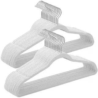 SONGMICS Kleiderbügel Samt 30er Set, 41,5 cm breit, dünn, belastbar, 360° drehbarer Haken, für Mäntel, Hemden, Anzüge, weiß