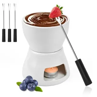 WEFHEF Keramik Schokofondue-Set mit 4 Gabeln – Fondue für Schokolade und Käse für Zuhause und Restaurant