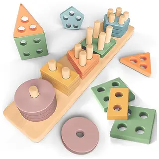 Sweety Fox Montessori Spielzeug aus Holz für Kinder ab 1 Jahr – Sortier- und Stapelspielzeug in Pastellfarben