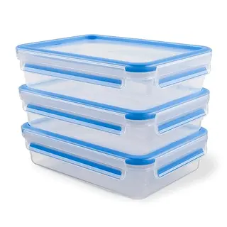 EMSA Clip & Close Frischhaltedosen-Set, 3 Stück, 1,2 L, Dicht, Spül-, Gefrier-, Mikrowellenfest, Blau
