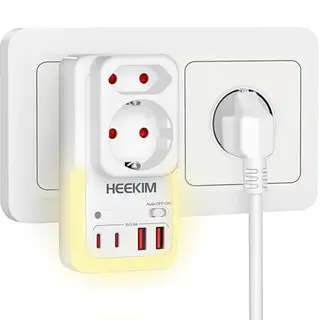 Steckdose mit LED-Nachtlicht und 4 USB-Anschlüssen, 2 Steckdosenadapter, automatischer Lichtsensor