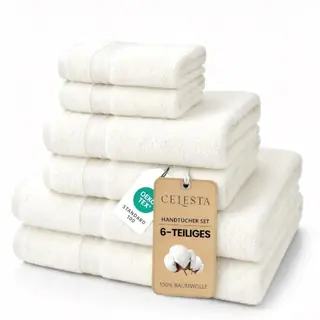CELESTA 6-teiliges Handtücher Set, 100% Baumwolle, Oeko-TEX, atmungsaktiv & weich, in Weiß