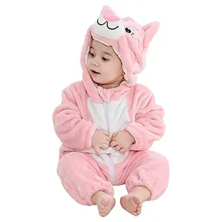 DEBAIJIA Baby Spielanzug Flanell Strampler mit Kapuze für Winter (30-36M, Rosa)