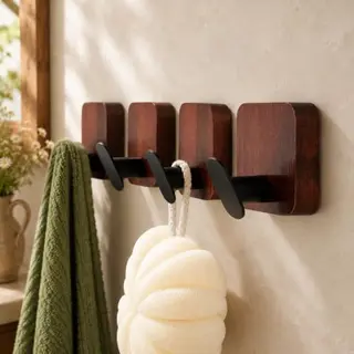 RUICER Holz Handtuchhaken 4er Set selbstklebend ohne Bohren