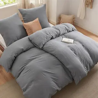 BEDSURE Bettwäsche-Set 135x200 cm, 4-teilig, Baumwollähnlich, Grau, mit Reißverschluss