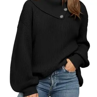 Fisoew Damen Oversized Rollkragenpullover mit Knöpfen, Fledermausärmel, Casual Winter Sweater