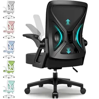 Ergonomischer Bürostuhl mit klappbaren Armlehnen und verstellbarer Lendenstütze, Schwarz