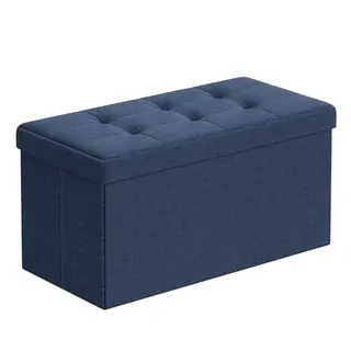 SONGMICS Sitzhocker mit Stauraum, klappbar, 38x38x76 cm, bis 300 kg, mitternachtsblau