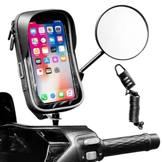 LPAMABA Fahrrad Handyhalterung 360° drehbar für Motorrad und Fahrrad, wasserdicht, mit Lenker- und Rückspiegelmontage