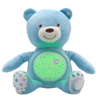 Chicco Kuscheltier Bär, weicher Plüsch-Teddybär mit Nachtlicht und Melodien, Babyspielzeug ab Geburt, Hellblau