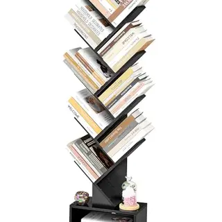 Hoctieon Bücherregal Baumform mit Schublade, Holz Standregal, 8 Ebenen, für Schlafzimmer, Wohnzimmer, Heimbüro, Schwarz
