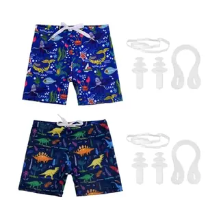 2 Kinder-Badehosen mit Nasenklammern und Ohrstöpseln, süße Cartoon-Designs, elastisch, ideal für Schwimmausrüstung